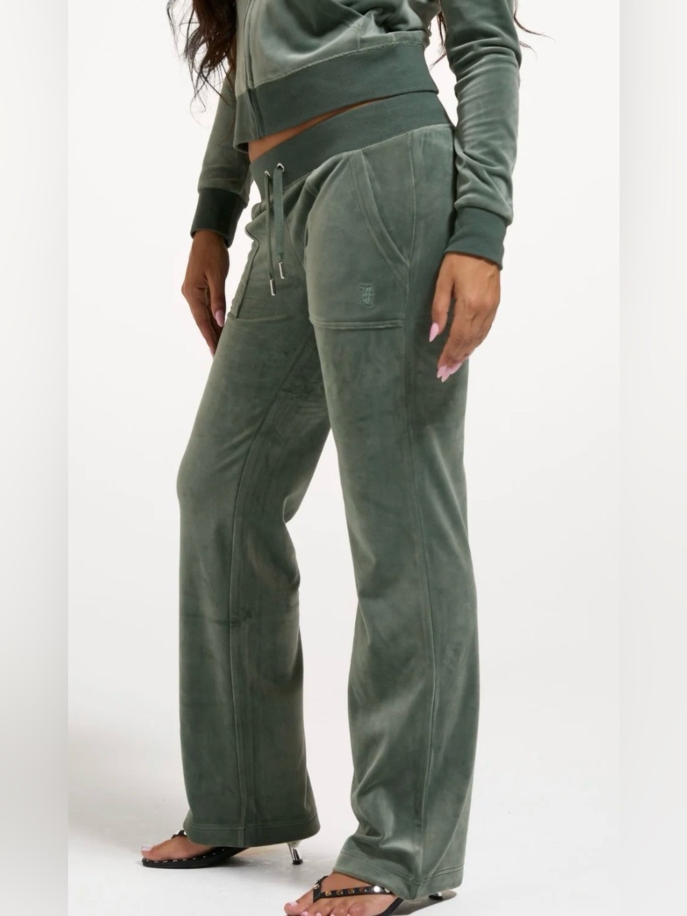 NWT Juicy Couture Classic Velour Del Ray Pocketed Track Pants Thyme Green- XXS